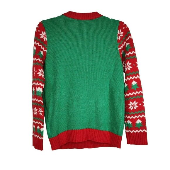 Joe Boxer Christmas Sweater Sequin Swipe Right Women Size M Red Green Long Slv - Picture 3 of 7